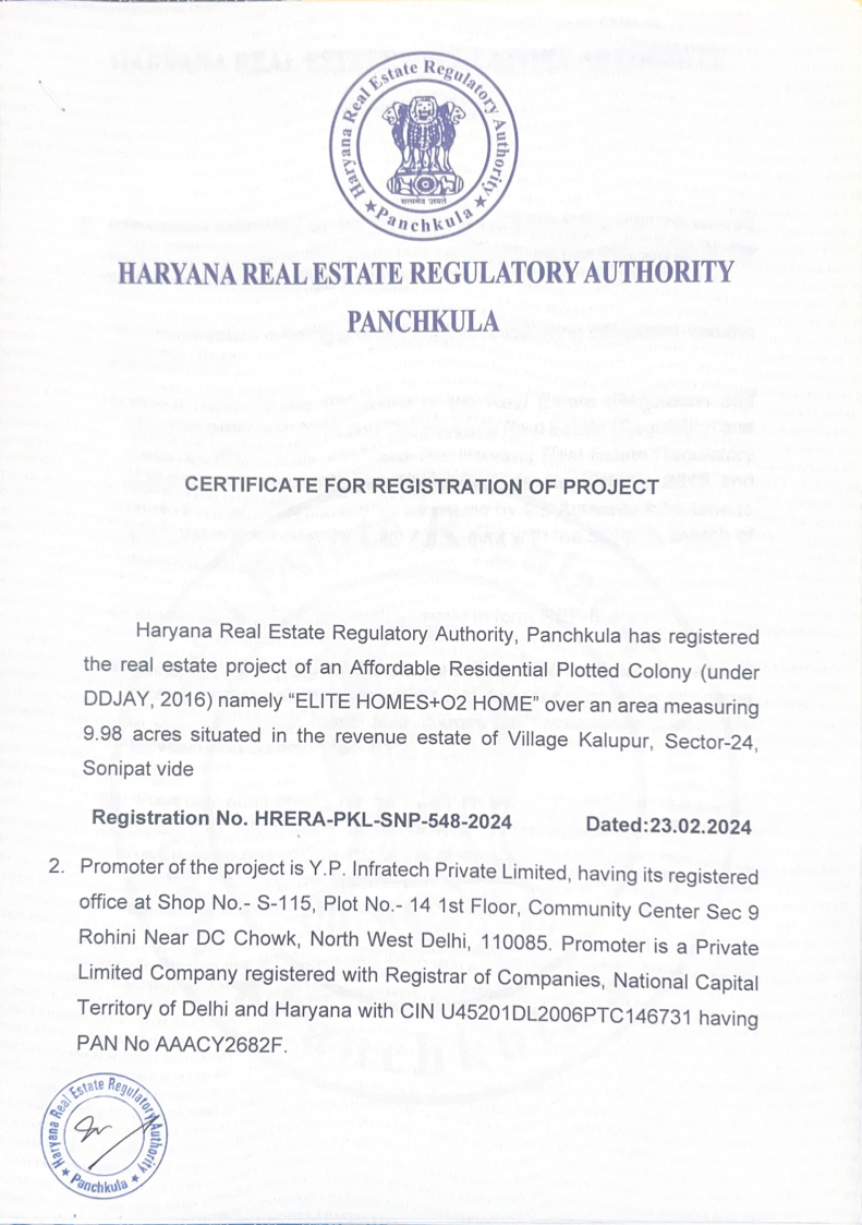 Rera For Elite Homes Plus O2 Home